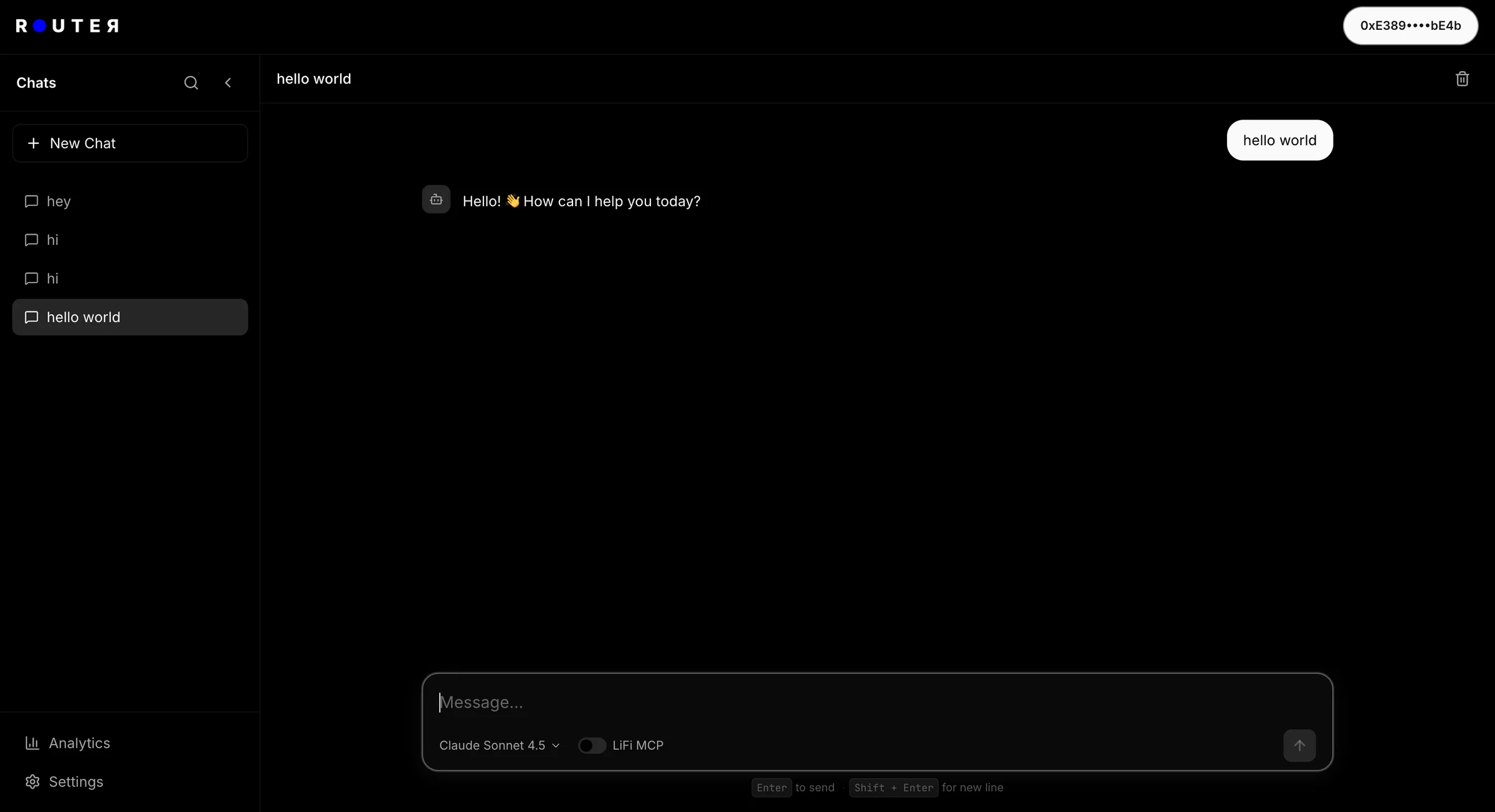 Router402 chat interface