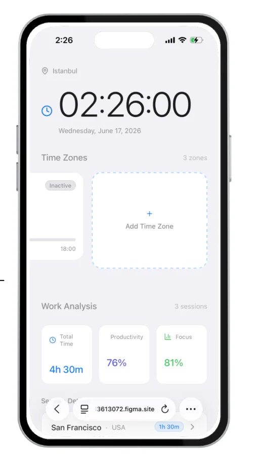 Time zones screen